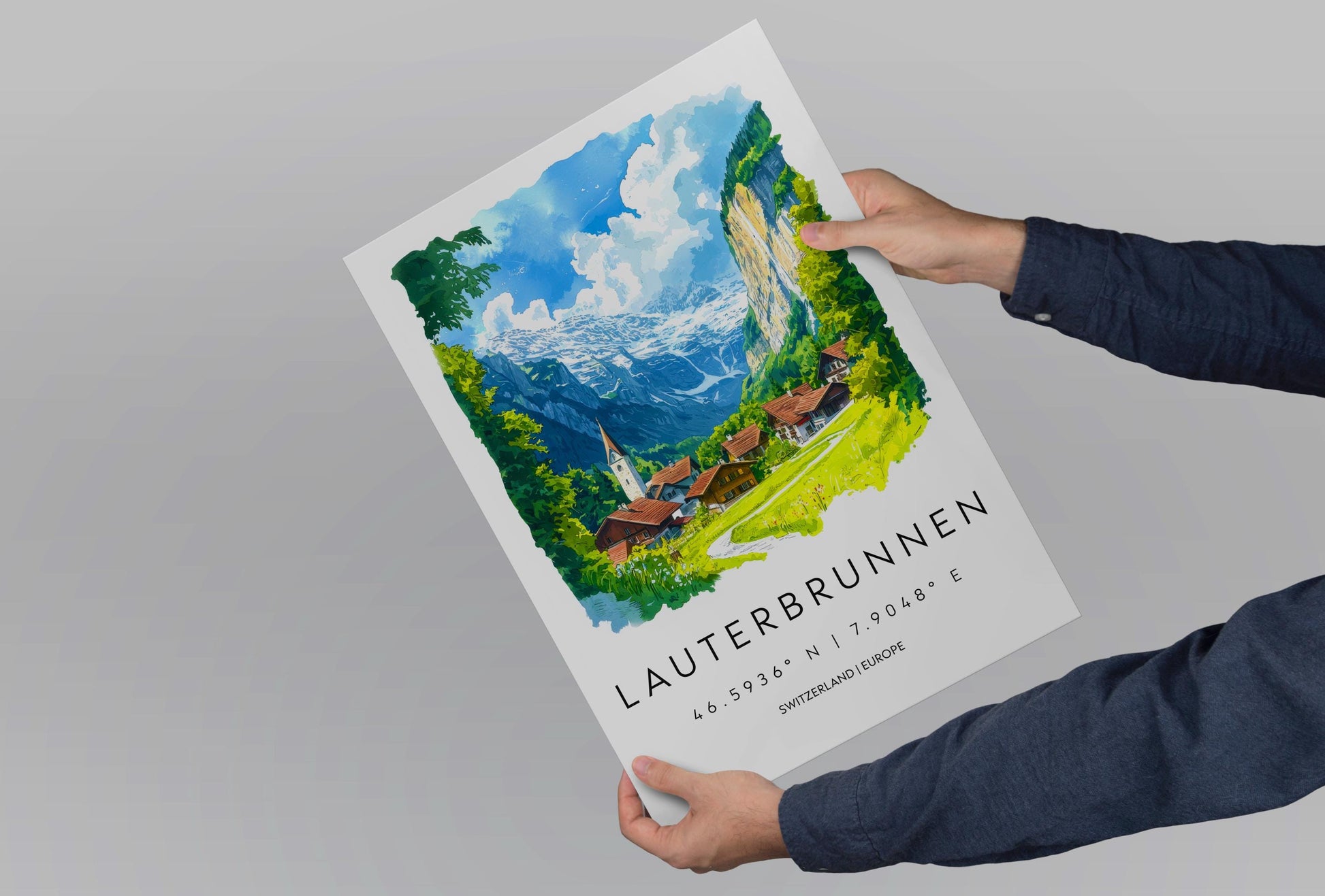 Lauterbrunnen Watercolor Poster Wall Art Lauterbrunnen Wall Hanging Home Décor Lauterbrunnen Gift Art Lovers Switzerland Wall Art