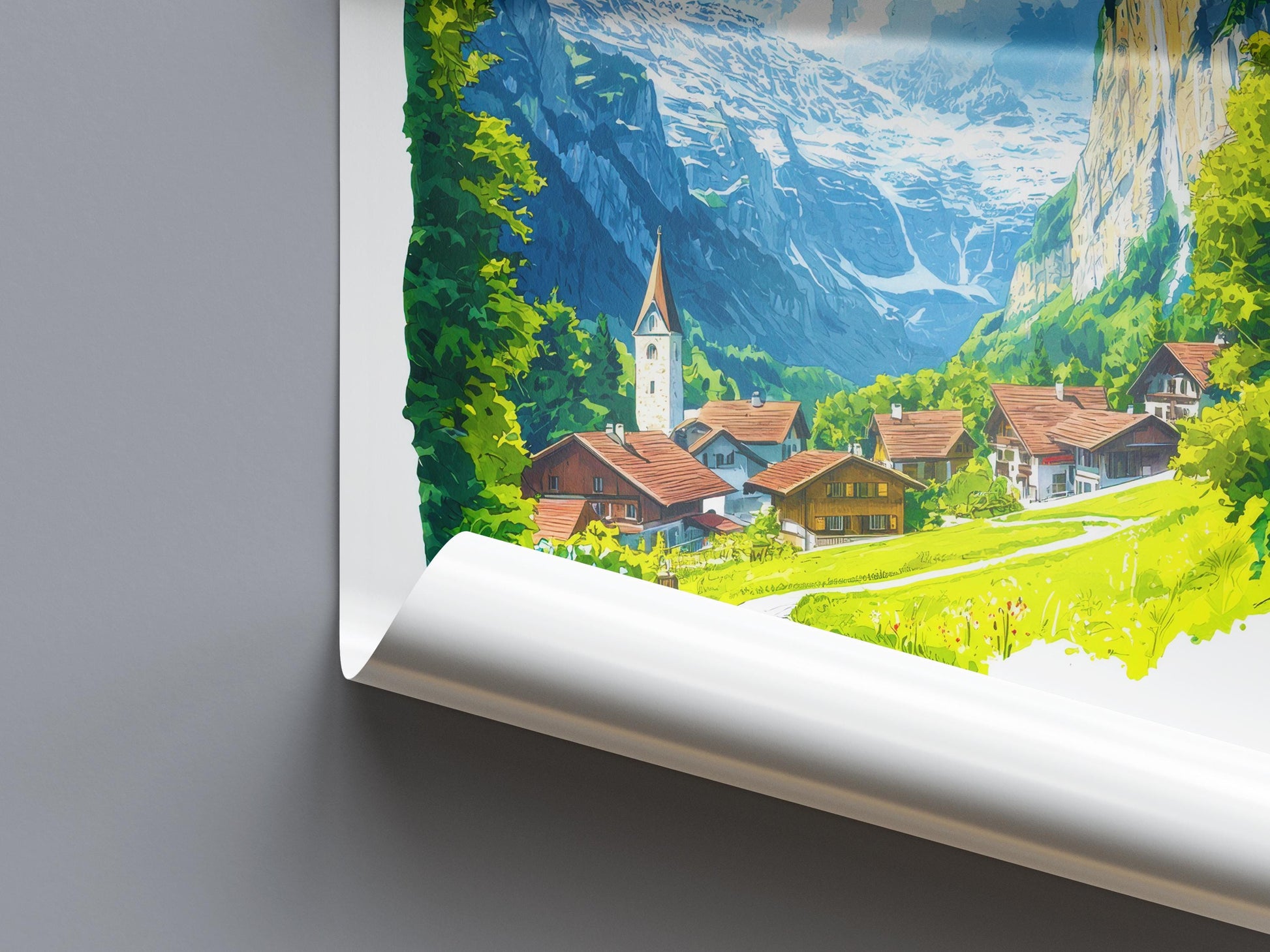 Lauterbrunnen Watercolor Poster Wall Art Lauterbrunnen Wall Hanging Home Décor Lauterbrunnen Gift Art Lovers Switzerland Wall Art