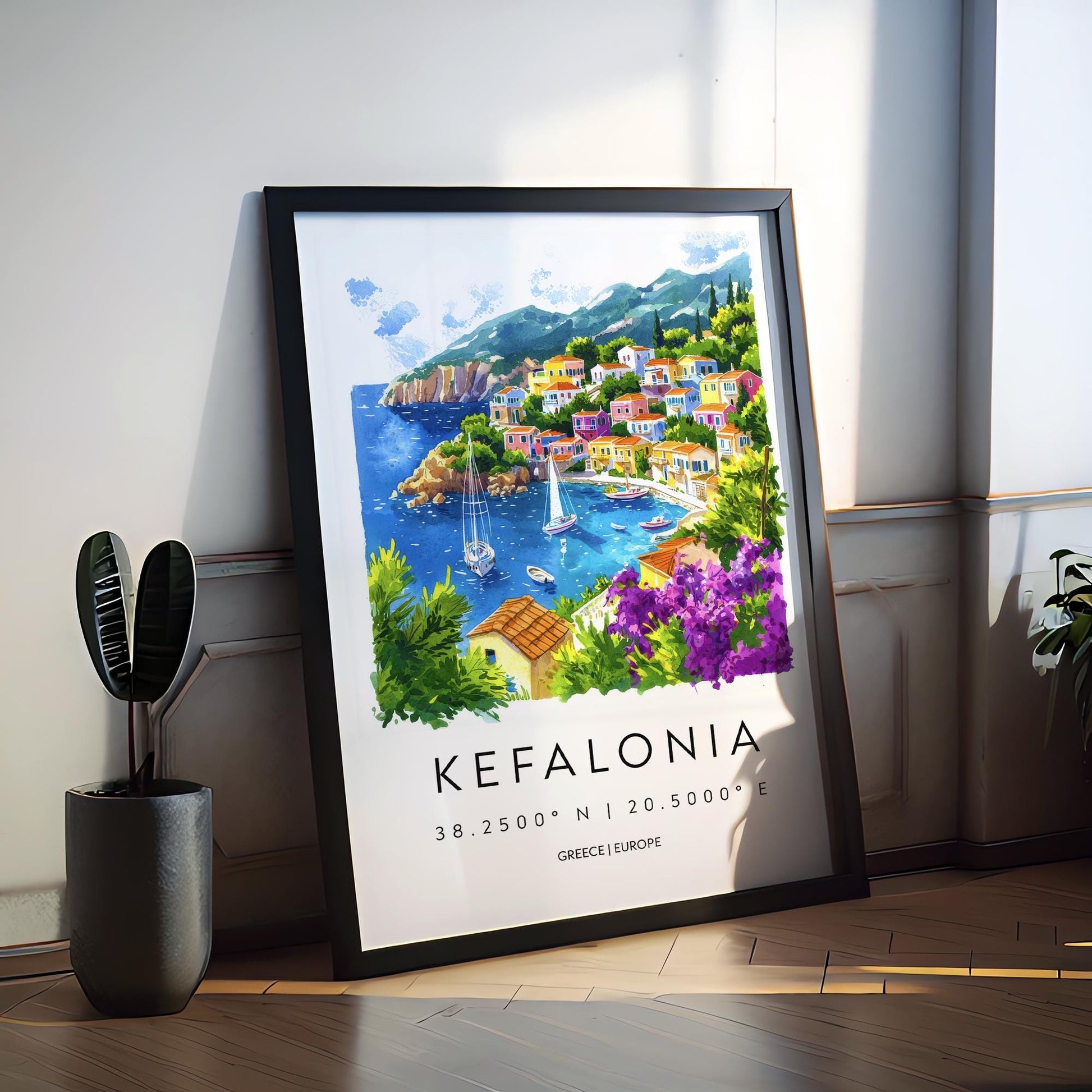 Kefalonia Watercolor Poster Wall Art Kefalonia Wall Hanging Home Décor Kefalonia Gift Art Lovers Greece Wall Art
