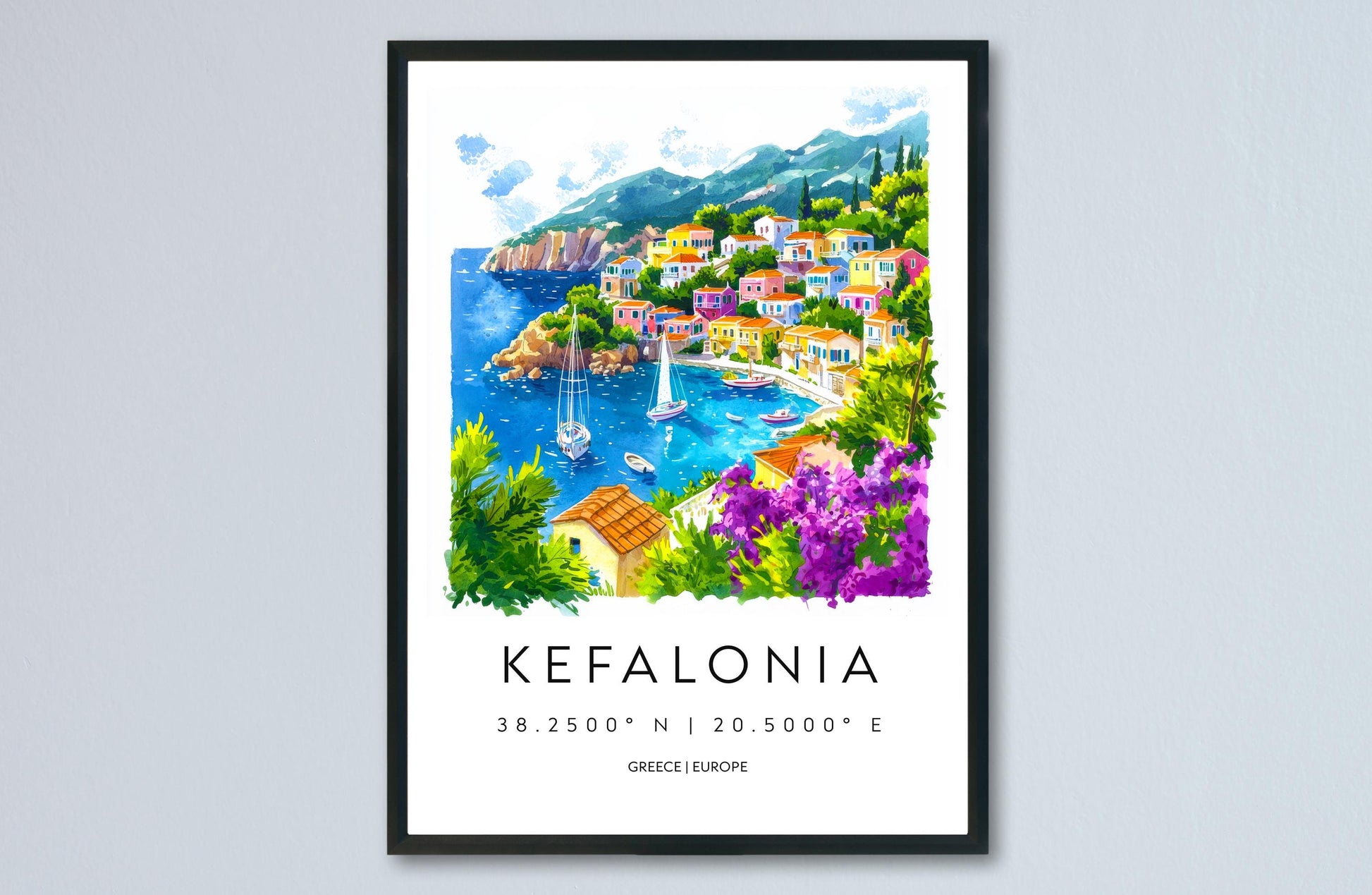 Kefalonia Watercolor Poster Wall Art Kefalonia Wall Hanging Home Décor Kefalonia Gift Art Lovers Greece Wall Art
