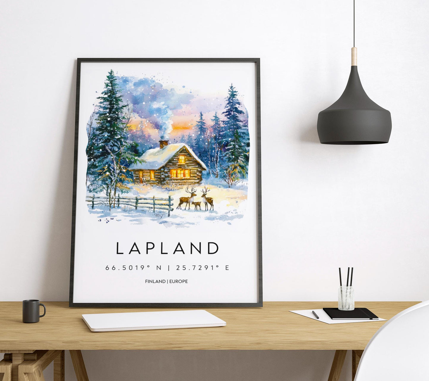 Lapland Watercolor Poster Wall Art Lapland Wall Hanging Home Décor Lapland Gift Art Lovers Finland Wall Art