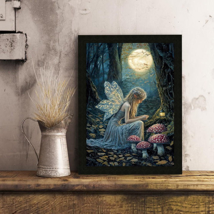 Fairy in Forest Poster Enchanted Woodland Artwork Magical Nature Illustration Cottagecore Wall Art Whimsical Fantasy Print Vintage Fairycore