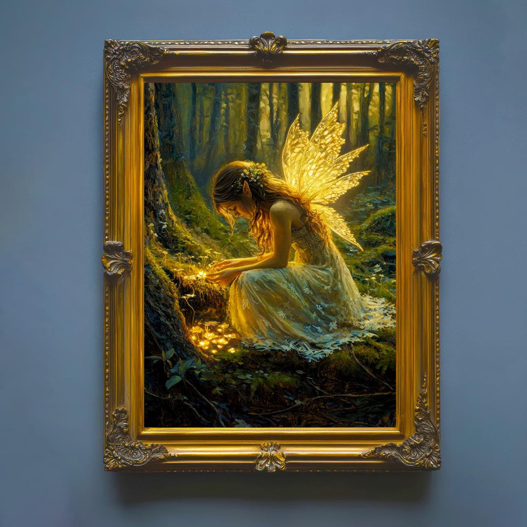 Fairy in Forest Poster Enchanted Woodland Artwork Magical Nature Illustration Cottagecore Wall Art Whimsical Fantasy Print Vintage Fairycore