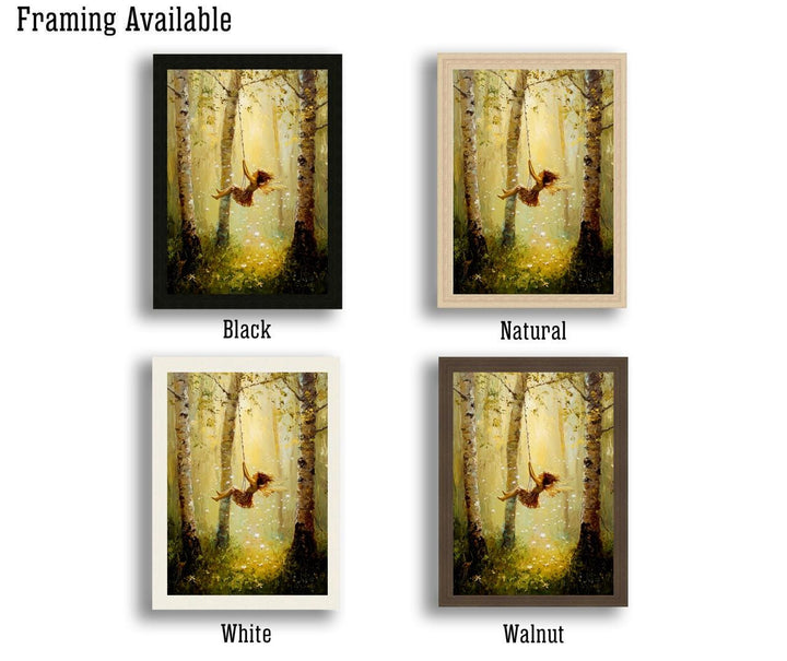 Fairy on Swing Poster Enchanted Woodland Artwork Magical Nature Illustration Cottagecore Wall Art Whimsical Fantasy Print Vintage Fairycore