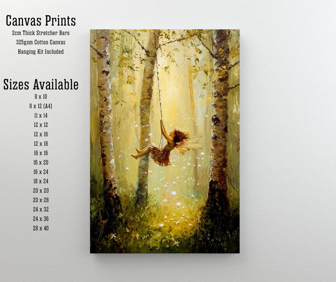 Fairy on Swing Poster Enchanted Woodland Artwork Magical Nature Illustration Cottagecore Wall Art Whimsical Fantasy Print Vintage Fairycore
