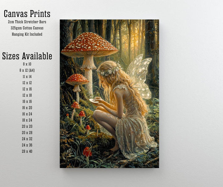 Fairy Painting Mushrooms Poster Enchanted Woodland Artwork Magical Nature Illustration Cottagecore Wall Art Whimsical Fantasy Print Vintage