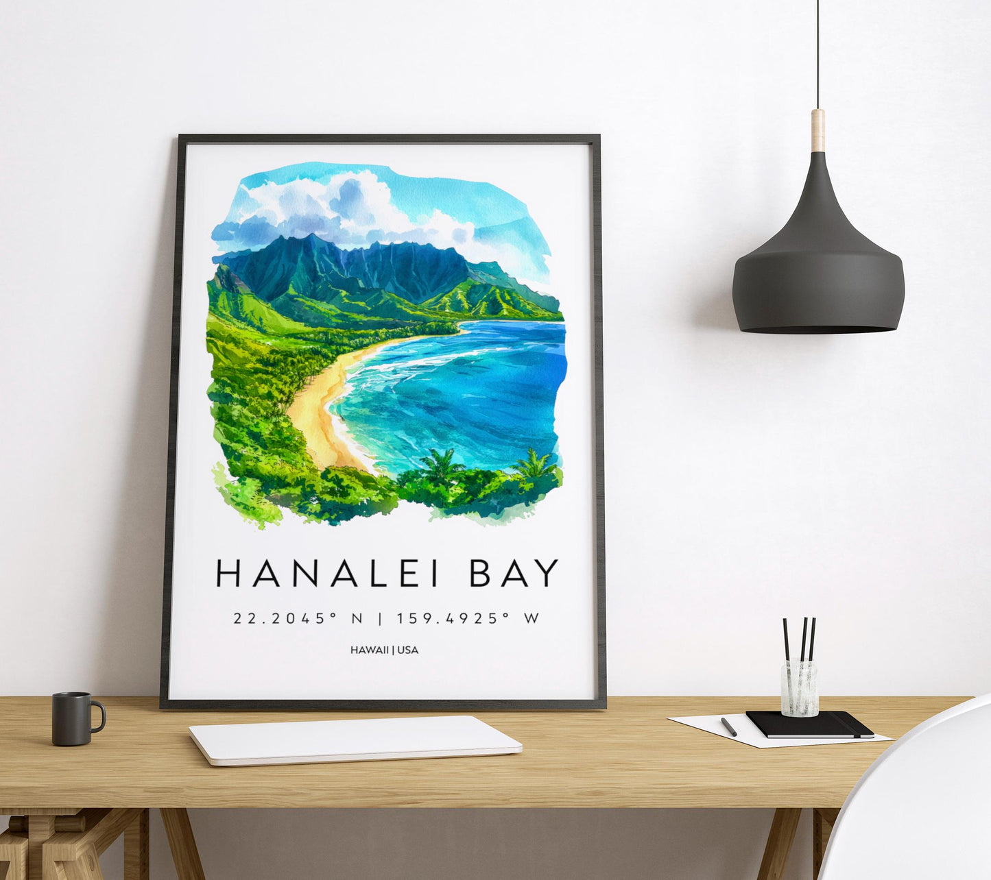 Hanalei Bay watercolor poster Wall Art Hanalei Bay Wall Hanging Home Décor Hanalei Bay Gift Art Lovers Hawaii Art Lover Gift Hawaii wall art