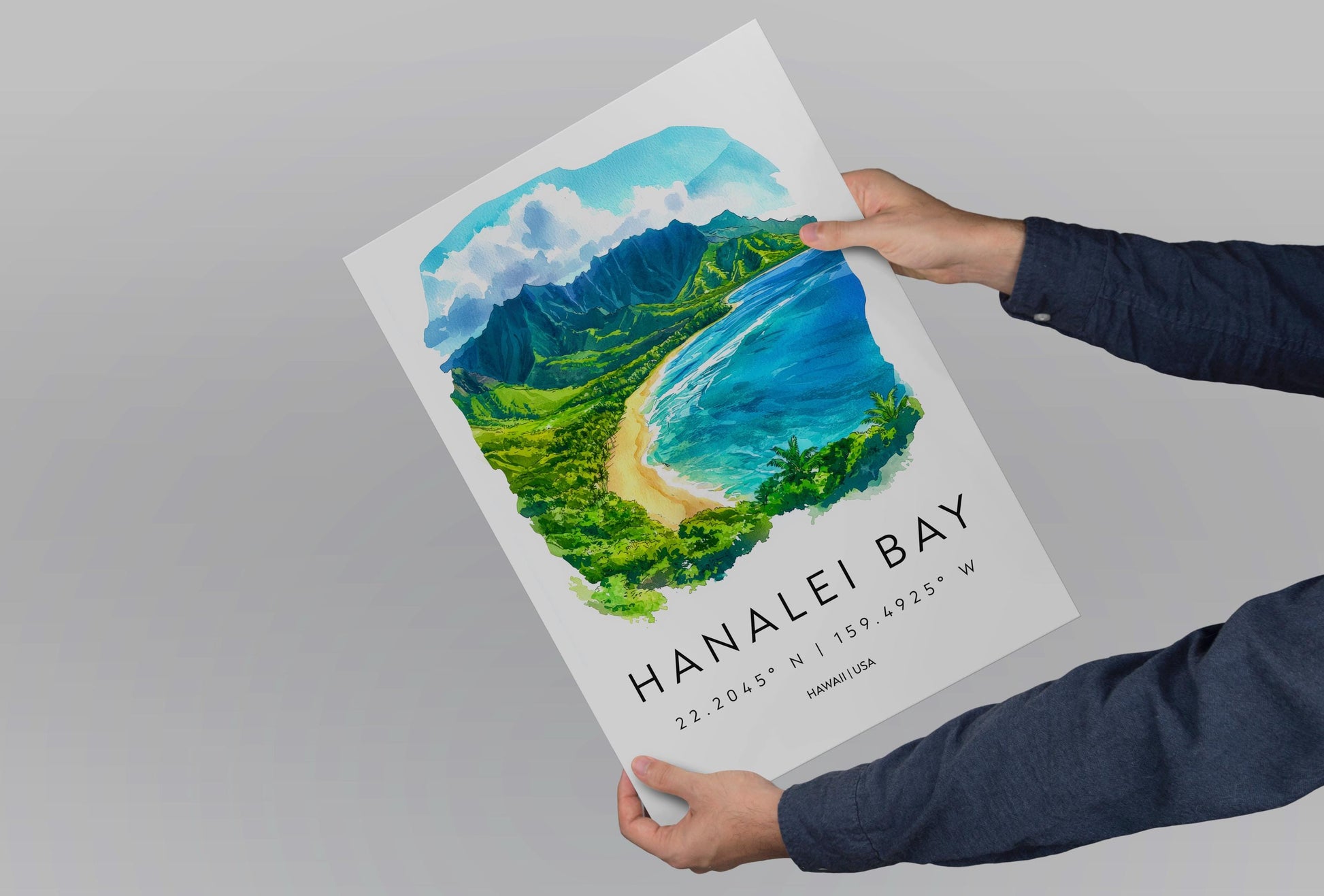 Hanalei Bay watercolor poster Wall Art Hanalei Bay Wall Hanging Home Décor Hanalei Bay Gift Art Lovers Hawaii Art Lover Gift Hawaii wall art