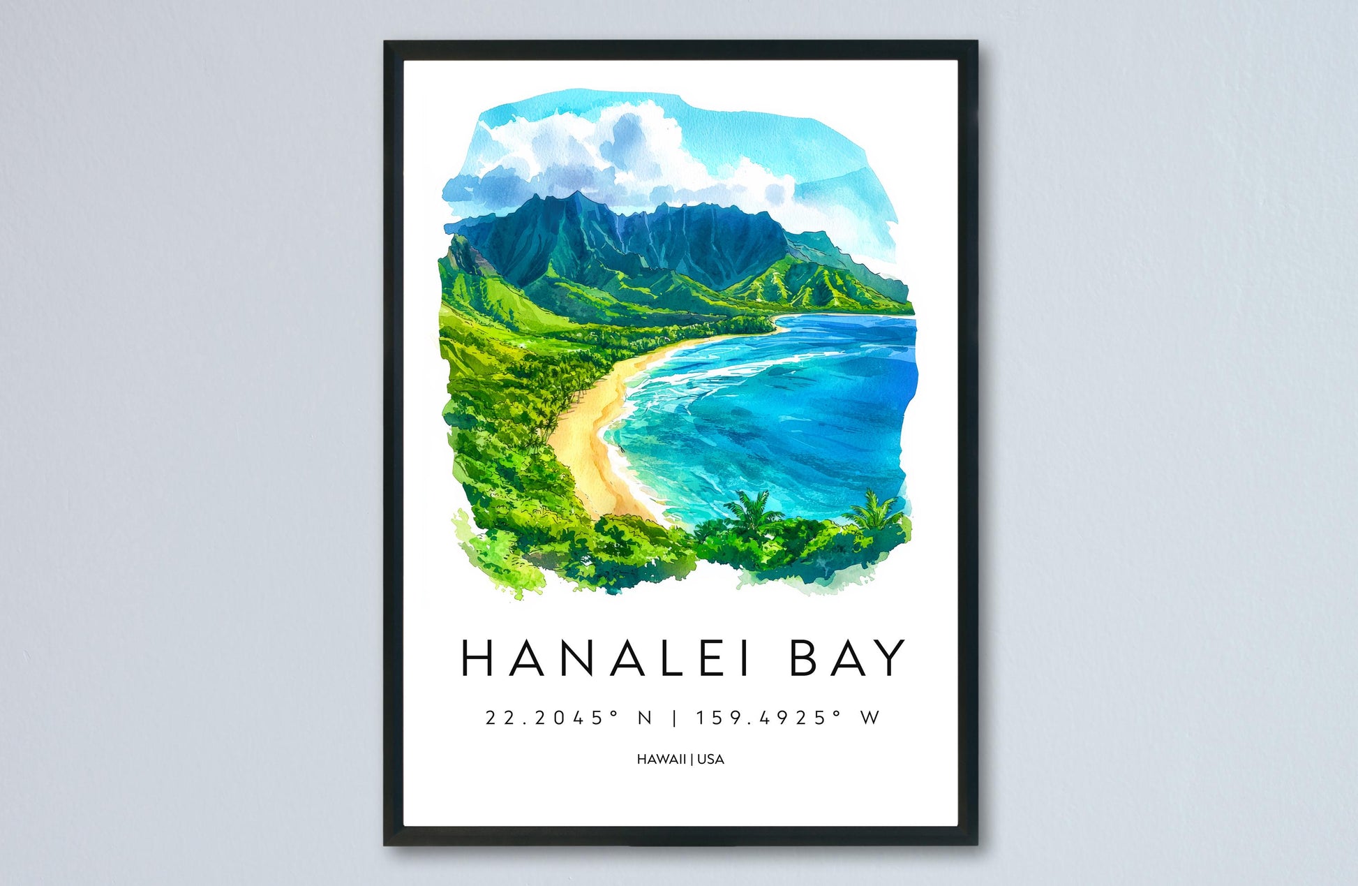 Hanalei Bay watercolor poster Wall Art Hanalei Bay Wall Hanging Home Décor Hanalei Bay Gift Art Lovers Hawaii Art Lover Gift Hawaii wall art