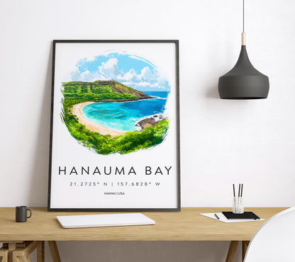 Hanauma Bay watercolor poster Wall Art Hanauma Bay Wall Hanging Home Décor Hanauma Bay Gift Art Lovers Hawaii Art Lover Gift Hawaii wall art