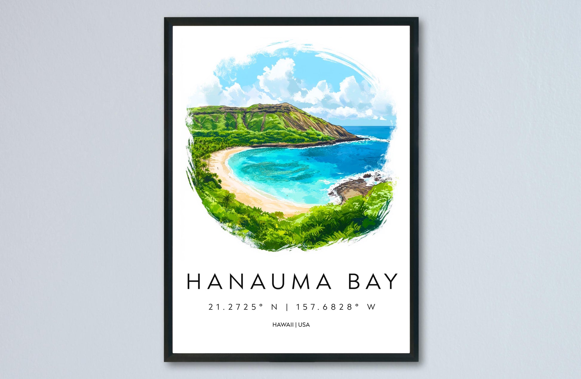Hanauma Bay watercolor poster Wall Art Hanauma Bay Wall Hanging Home Décor Hanauma Bay Gift Art Lovers Hawaii Art Lover Gift Hawaii wall art