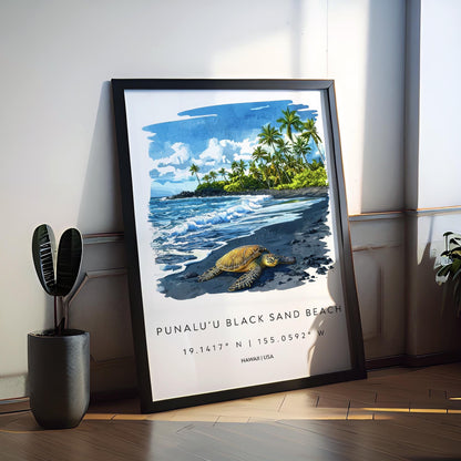 Punalu'u Black Sand Beach watercolor poster Wall Art Punalu'u Black Sand Beach Wall Hanging Home Décor Punalu'u Black Sand Beach Gift Art