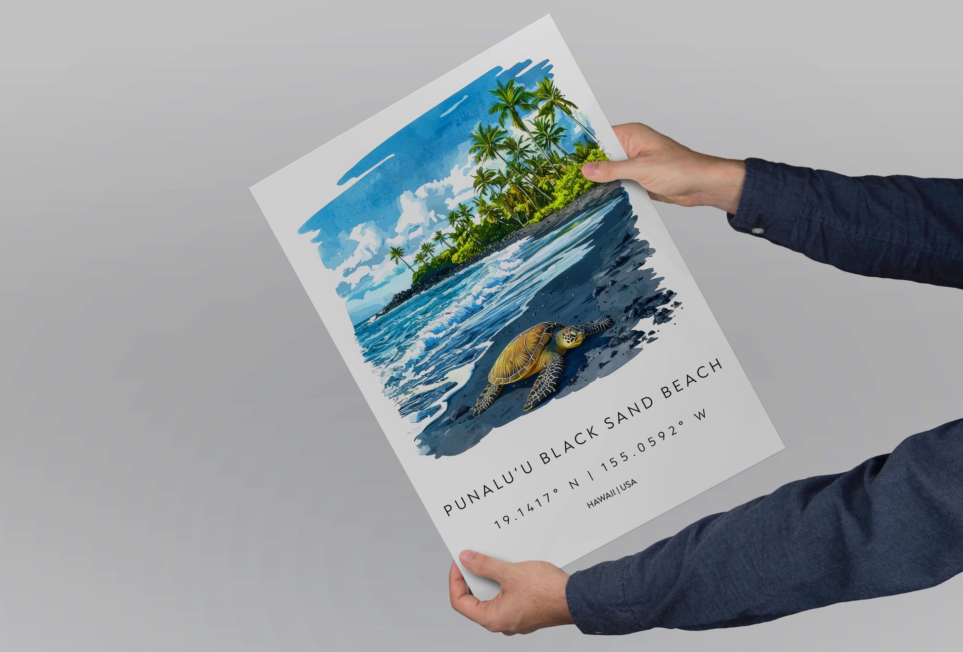 Punalu'u Black Sand Beach watercolor poster Wall Art Punalu'u Black Sand Beach Wall Hanging Home Décor Punalu'u Black Sand Beach Gift Art