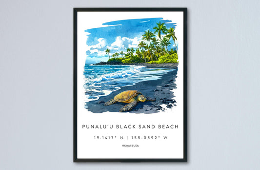 Punalu'u Black Sand Beach watercolor poster Wall Art Punalu'u Black Sand Beach Wall Hanging Home Décor Punalu'u Black Sand Beach Gift Art