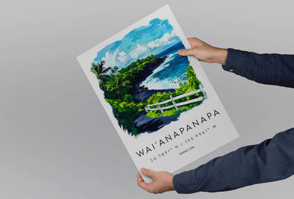 Wai'anapanapa watercolor poster Wall Art Wai'anapanapa Wall Hanging Home Décor Wai'anapanapa Gift Art Lovers Hawaii Art Lover Gift Hawaii