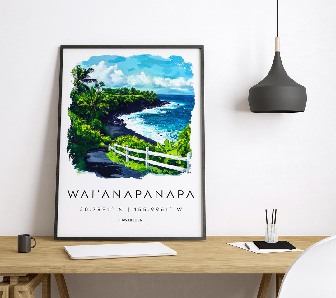 Wai'anapanapa watercolor poster Wall Art Wai'anapanapa Wall Hanging Home Décor Wai'anapanapa Gift Art Lovers Hawaii Art Lover Gift Hawaii