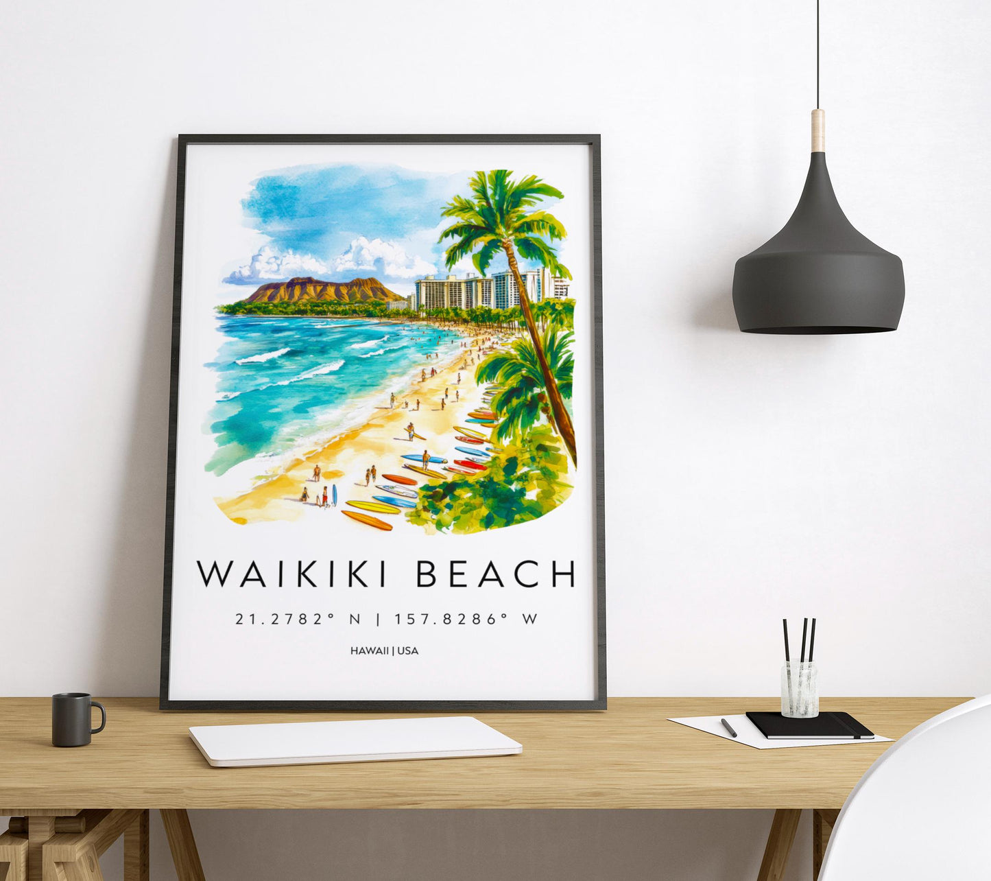 Waikiki Beach watercolor poster Wall Art Waikiki Beach Wall Hanging Home Décor Waikiki Beach Gift Art Lovers Hawaii Art Lover Gift Hawaii