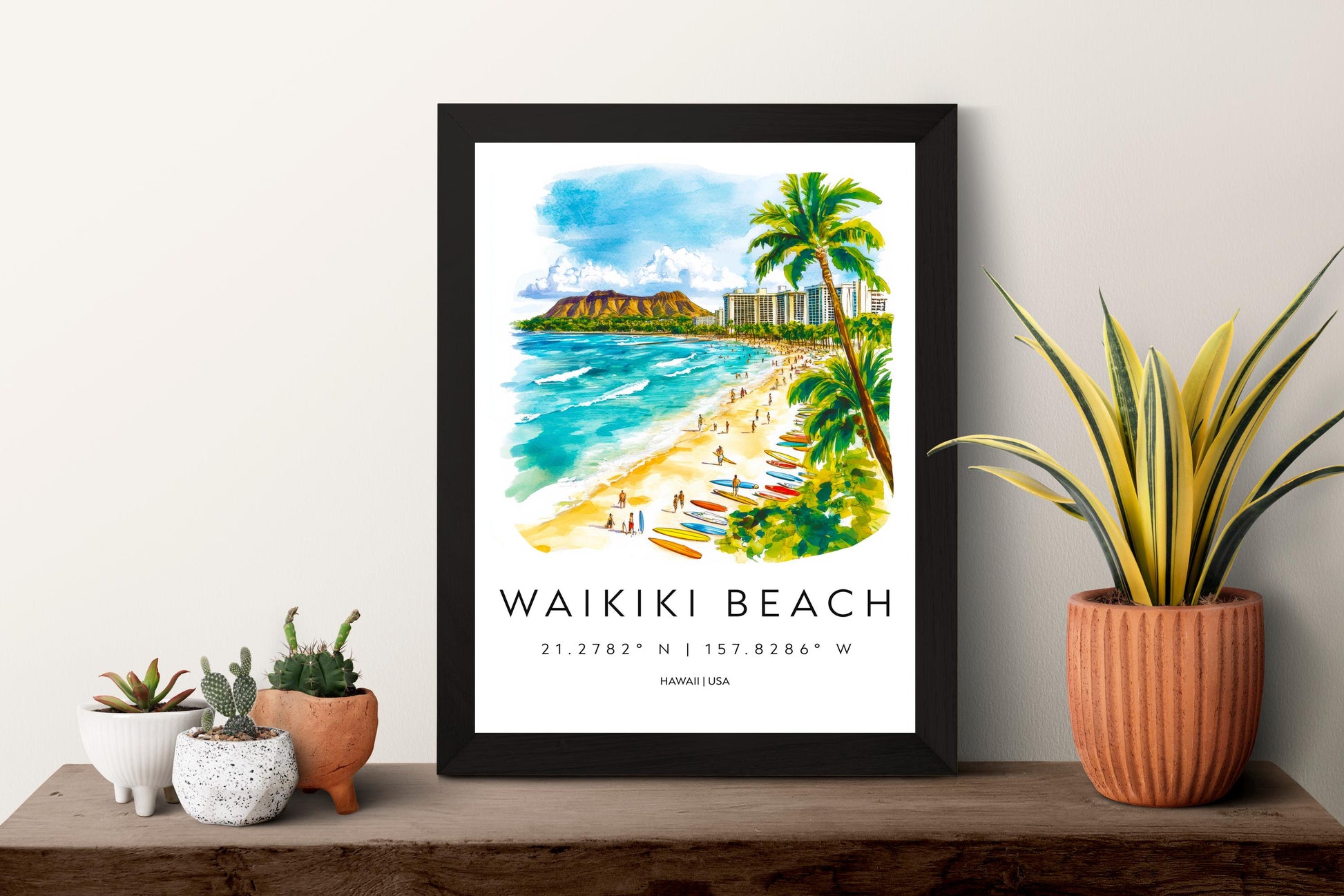 Waikiki Beach watercolor poster Wall Art Waikiki Beach Wall Hanging Home Décor Waikiki Beach Gift Art Lovers Hawaii Art Lover Gift Hawaii