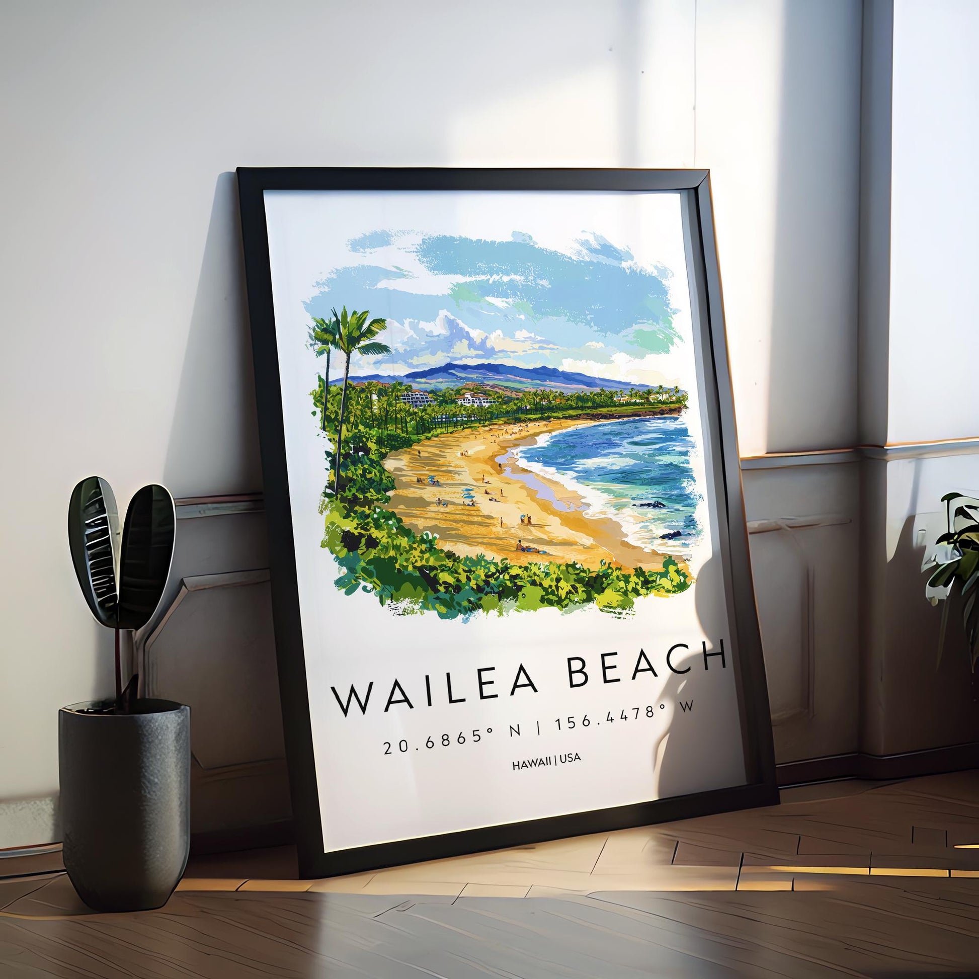 Wailea Beach watercolor poster Wall Art Wailea Beach Wall Hanging Home Décor Wailea Beach Gift Art Lovers Hawaii Art Lover Gift Hawaii