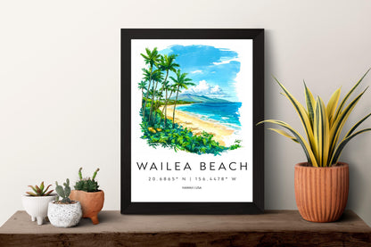 Wailea Beach watercolor poster Wall Art Wailea Beach Wall Hanging Home Décor Wailea Beach Gift Art Lovers Hawaii Art Lover Gift Hawaii
