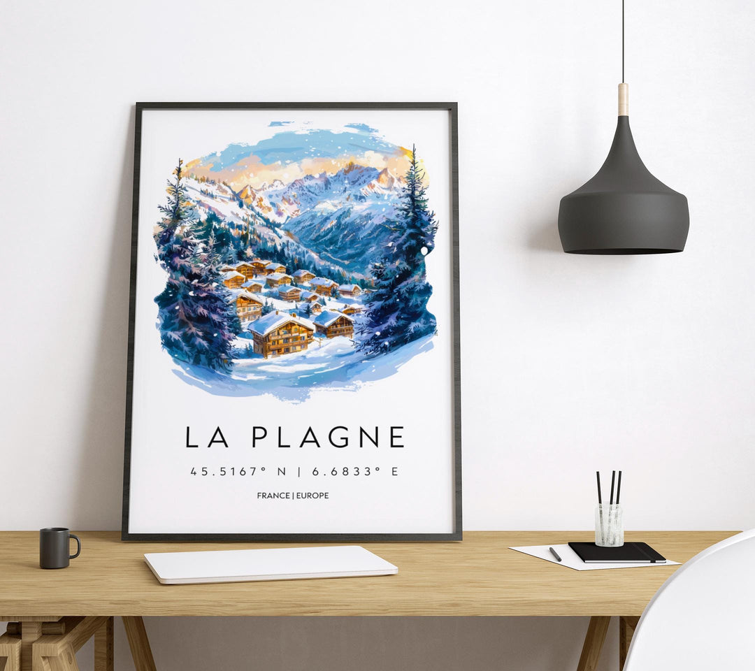 La Plagne Watercolor Poster Wall Art La Plagne Wall Hanging Home Décor La Plagne Gift Art Lovers France Wall Art