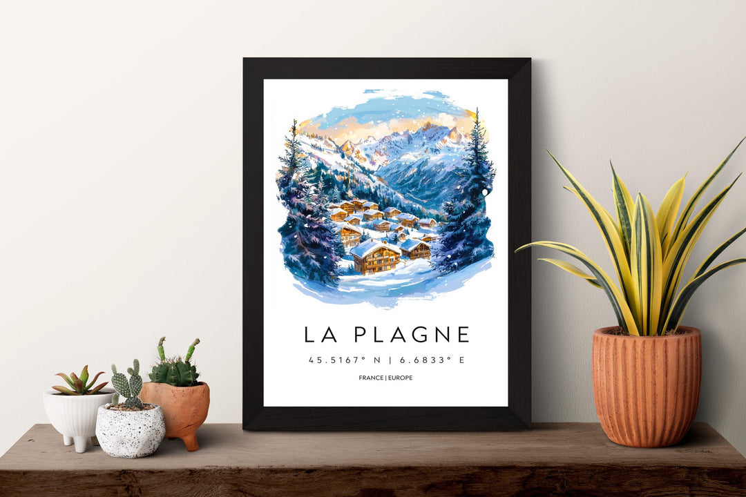 La Plagne Watercolor Poster Wall Art La Plagne Wall Hanging Home Décor La Plagne Gift Art Lovers France Wall Art