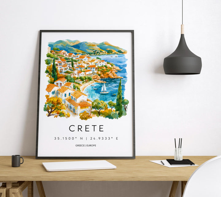Crete Watercolor Poster Wall Art Crete Wall Hanging Home Décor Crete Gift Art Lovers Greece Wall Art