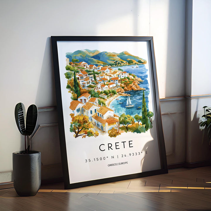 Crete Watercolor Poster Wall Art Crete Wall Hanging Home Décor Crete Gift Art Lovers Greece Wall Art