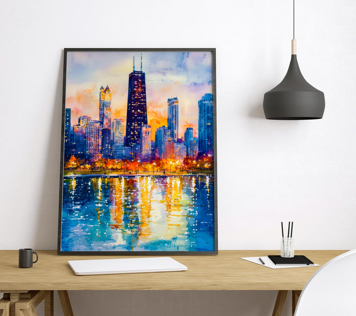 Chicago watercolor poster Wall Art Chicago Wall Hanging Home Décor Chicago Gift Art Lovers Illinois Art Lover Gift Illinois wall art