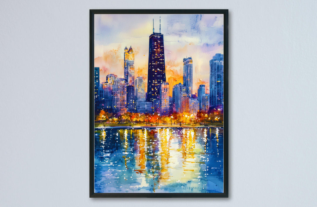 Chicago watercolor poster Wall Art Chicago Wall Hanging Home Décor Chicago Gift Art Lovers Illinois Art Lover Gift Illinois wall art