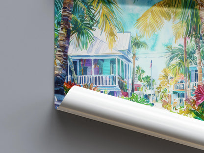 Key West watercolor poster Wall Art Key West Wall Hanging Home Décor Key West Gift Art Lovers Florida Art Lover Gift Florida wall art