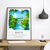 Bath Watercolor Poster Wall Art Bath Wall Hanging Home Décor Bath Gift Art Lovers United Kingdom Wall Art