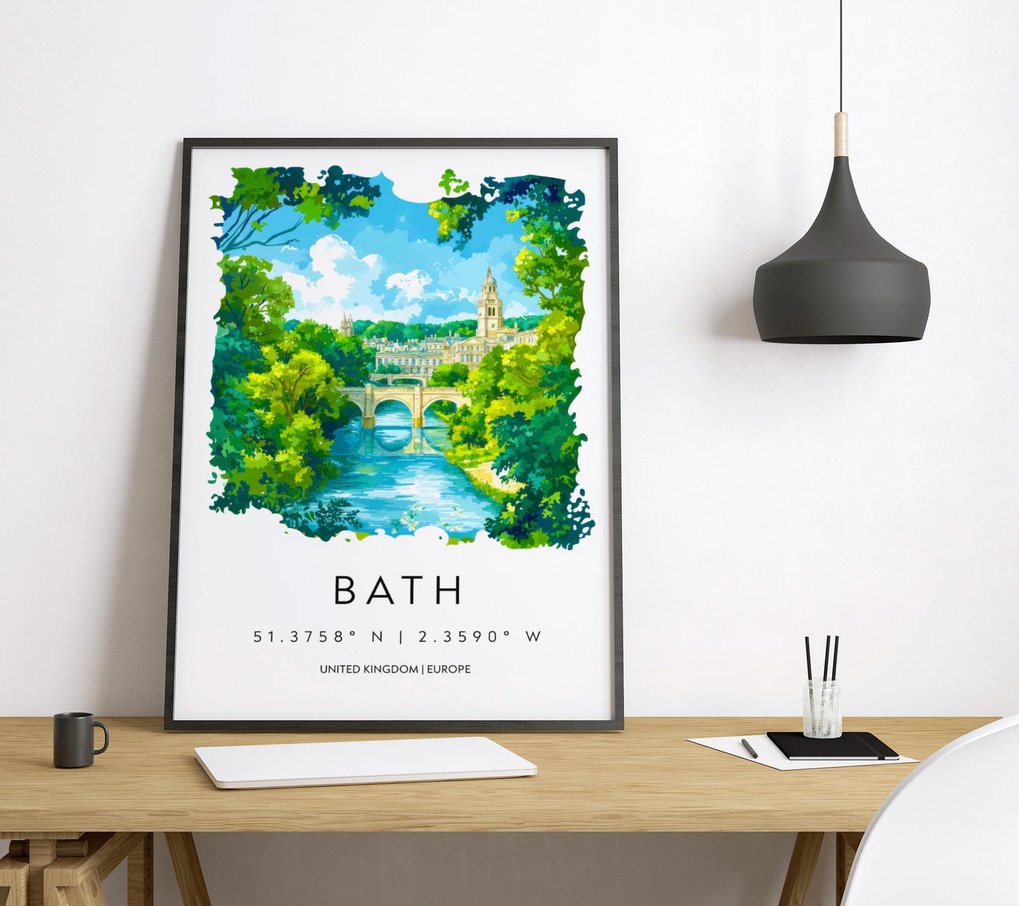 Bath Watercolor Poster Wall Art Bath Wall Hanging Home Décor Bath Gift Art Lovers United Kingdom Wall Art