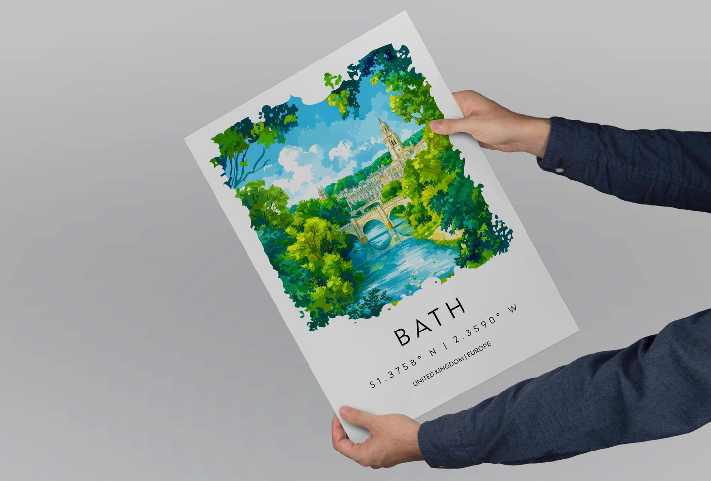 Bath Watercolor Poster Wall Art Bath Wall Hanging Home Décor Bath Gift Art Lovers United Kingdom Wall Art