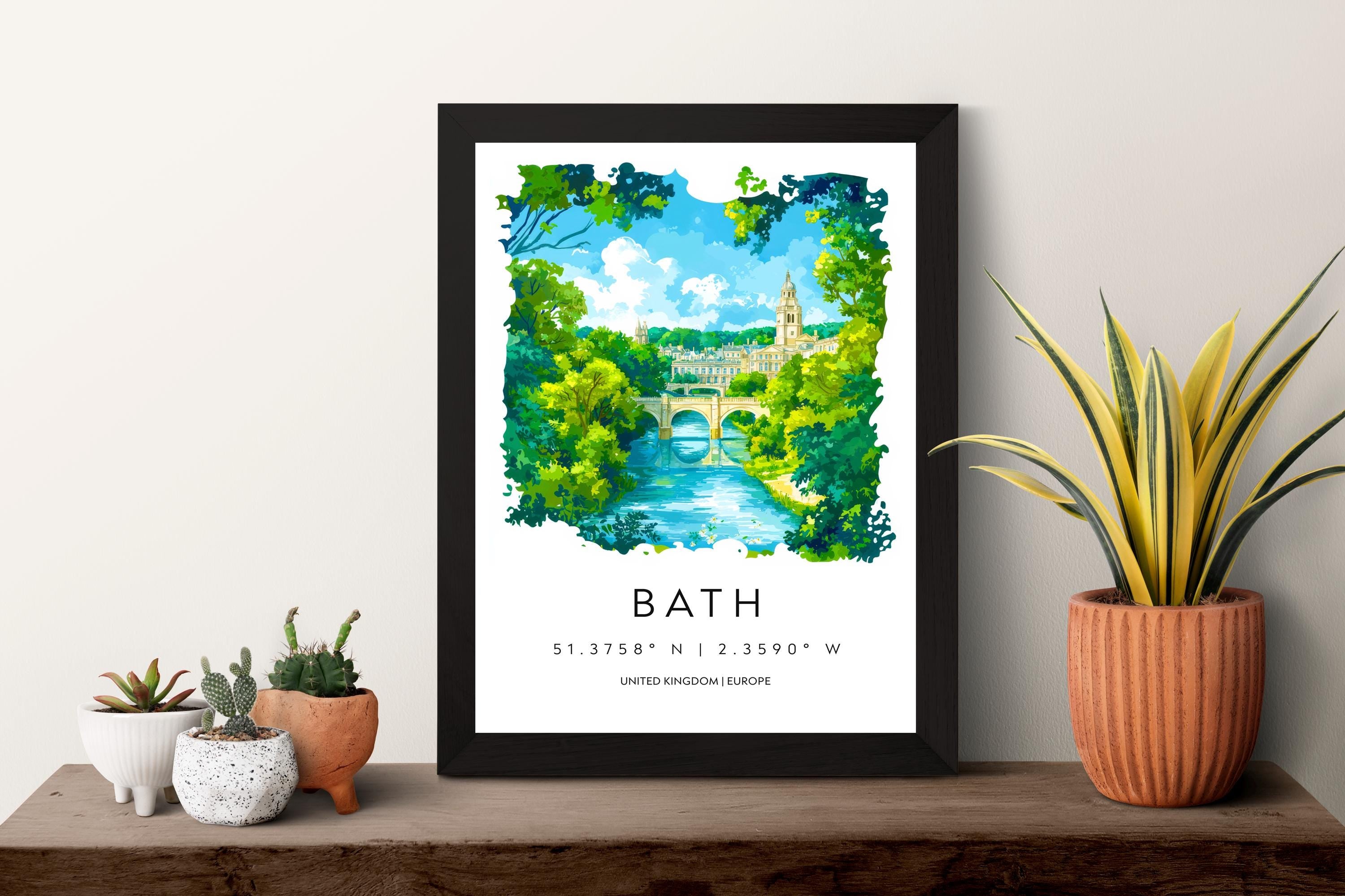 Bath Watercolor Poster Wall Art Bath Wall Hanging Home Décor Bath Gift Art Lovers United Kingdom Wall Art