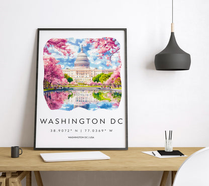 Washington D.C. Watercolor Poster Wall Art Washington D.C. Wall Hanging Home Décor Washington D.C. Gift Art Lovers United States Wall Art