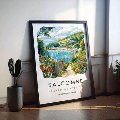 Salcombe Watercolor Poster Wall Art Salcombe Wall Hanging Home Décor Salcombe Gift Art Lovers United Kingdom Wall Art