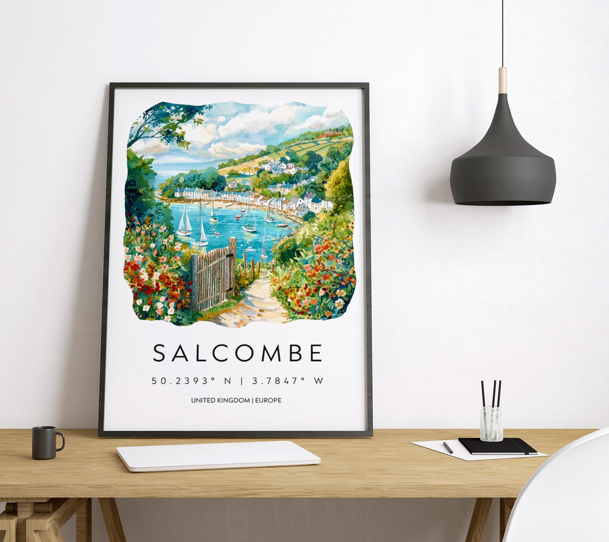 Salcombe Watercolor Poster Wall Art Salcombe Wall Hanging Home Décor Salcombe Gift Art Lovers United Kingdom Wall Art