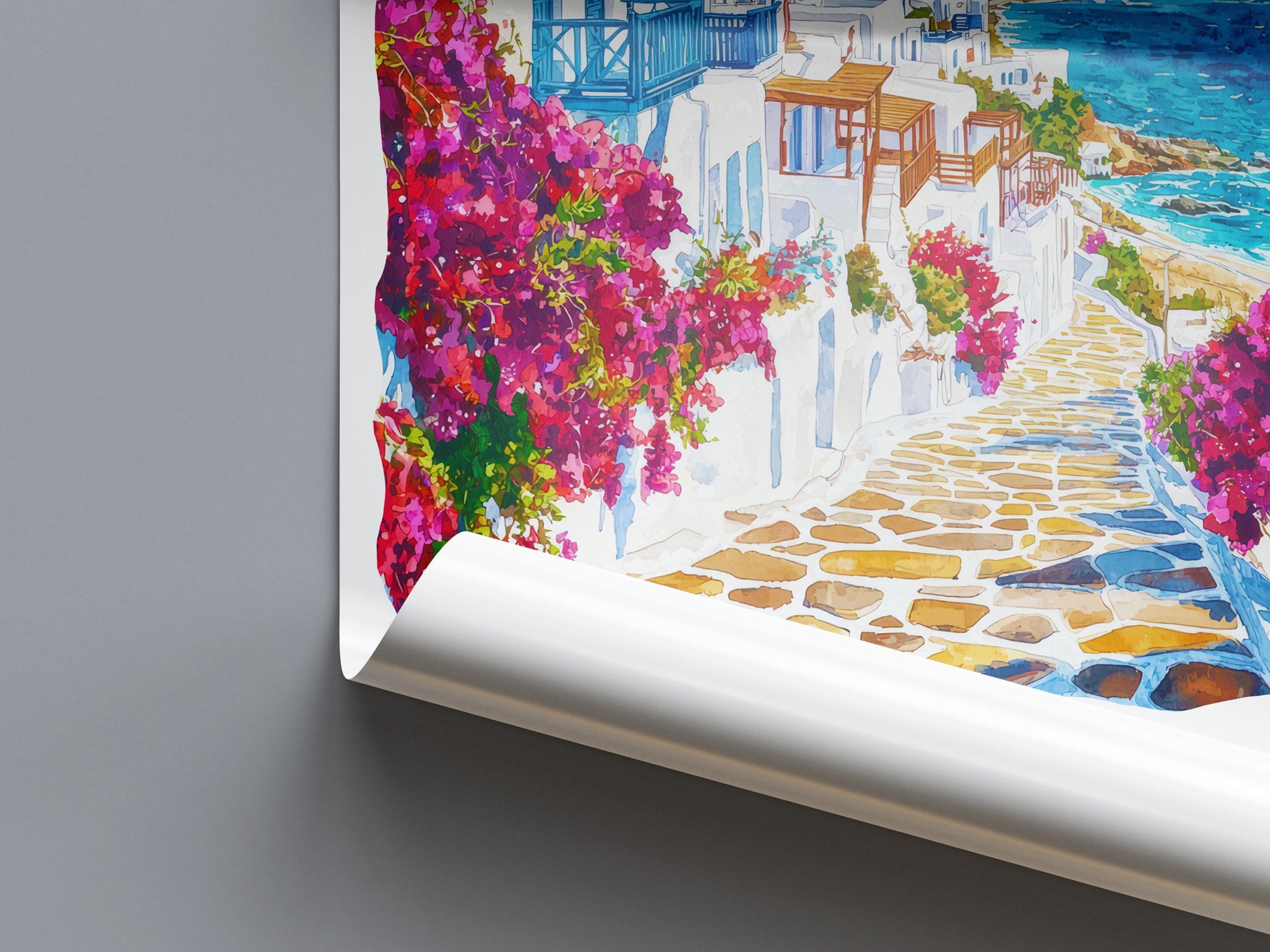 Mykonos Watercolor Poster Wall Art Mykonos Wall Hanging Home Décor Mykonos Gift Art Lovers Greece Wall Art
