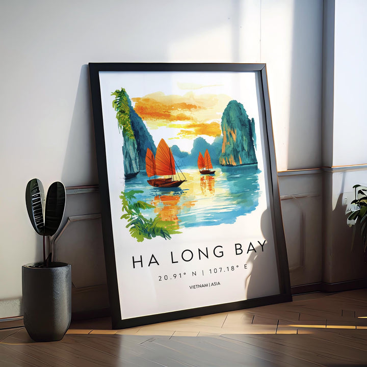 Ha Long Bay Watercolor Poster Wall Art Ha Long Bay Wall Hanging Home Décor Ha Long Bay Gift Art Lovers Vietnam Wall Art