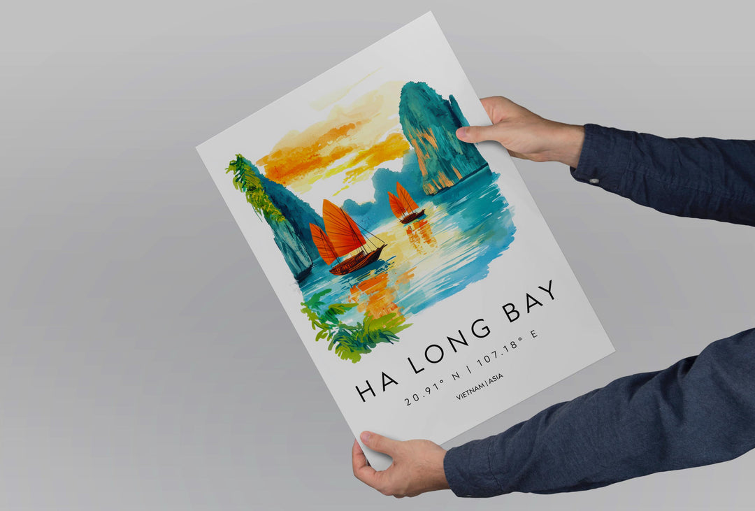 Ha Long Bay Watercolor Poster Wall Art Ha Long Bay Wall Hanging Home Décor Ha Long Bay Gift Art Lovers Vietnam Wall Art