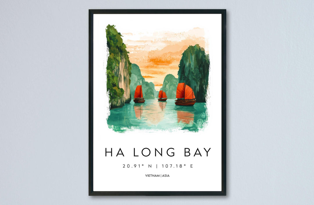 Ha Long Bay Watercolor Poster Wall Art Ha Long Bay Wall Hanging Home Décor Ha Long Bay Gift Art Lovers Vietnam Wall Art