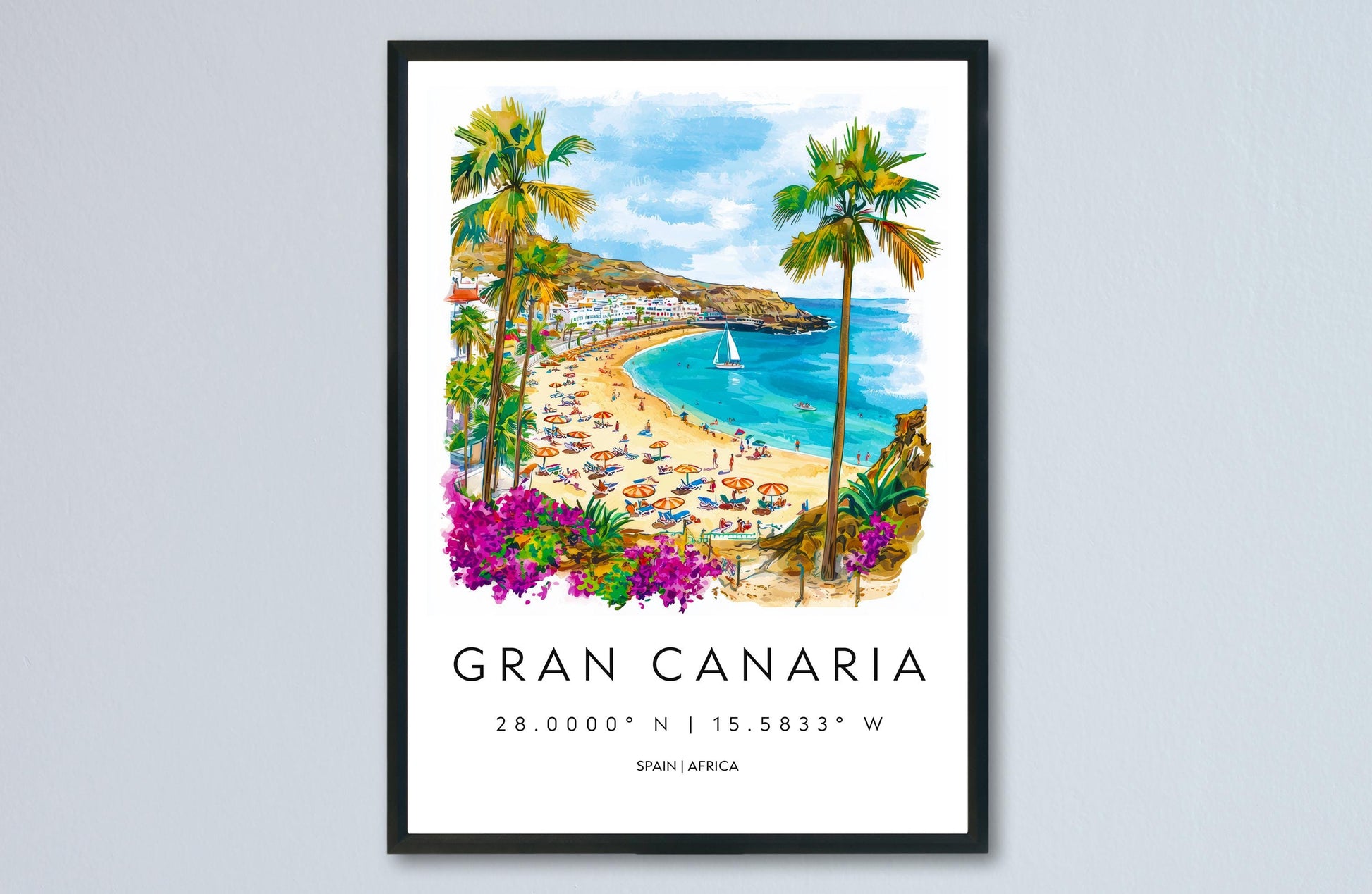 Gran Canaria Watercolor Poster Wall Art Gran Canaria Wall Hanging Home Décor Gran Canaria Gift Art Lovers Spain Wall Art