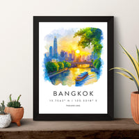 Bangkok watercolor poster Wall Art Bangkok Wall Hanging Home Décor Bangkok Gift Art Lovers Thailand Art Lover Gift