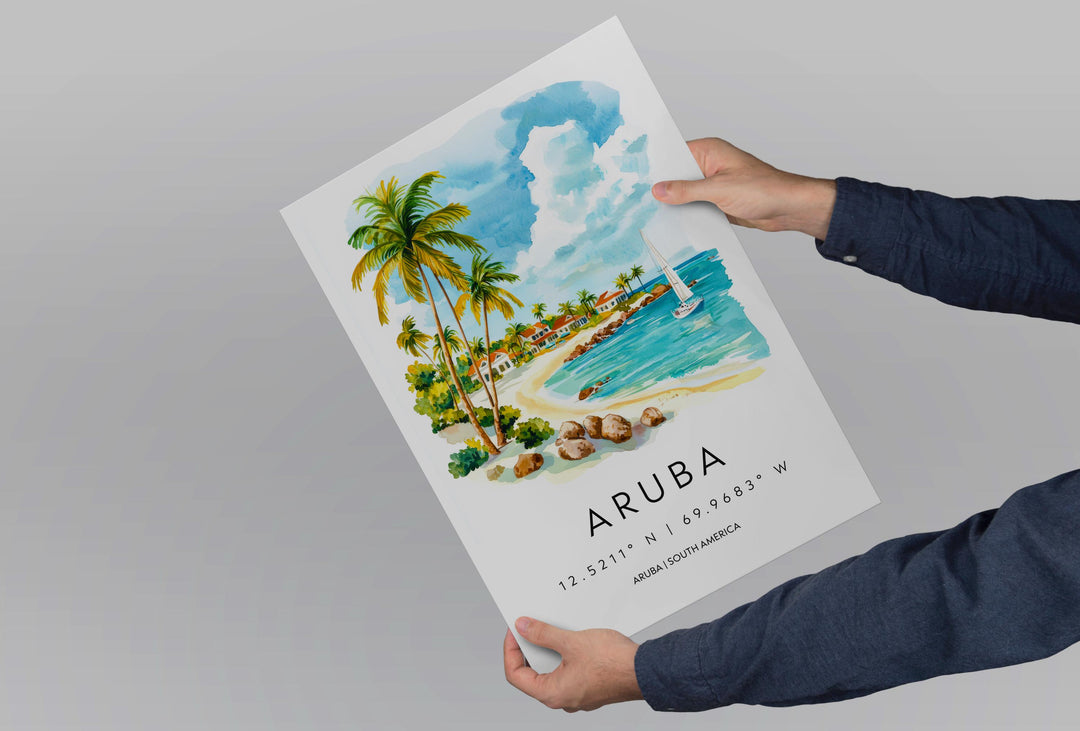 Aruba Watercolor Poster Wall Art Aruba Wall Hanging Home Décor Aruba Gift Art Lovers Caribbean Wall Art