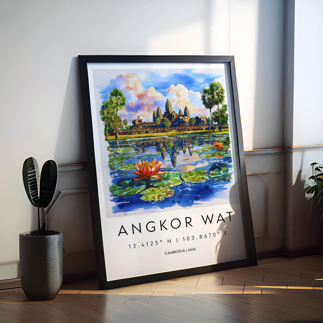 Angkor Wat Watercolor Poster Wall Art Angkor Wat Wall Hanging Home Décor Angkor Wat Gift Art Lovers Cambodia Wall Art