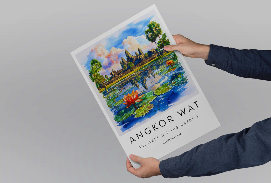 Angkor Wat Watercolor Poster Wall Art Angkor Wat Wall Hanging Home Décor Angkor Wat Gift Art Lovers Cambodia Wall Art