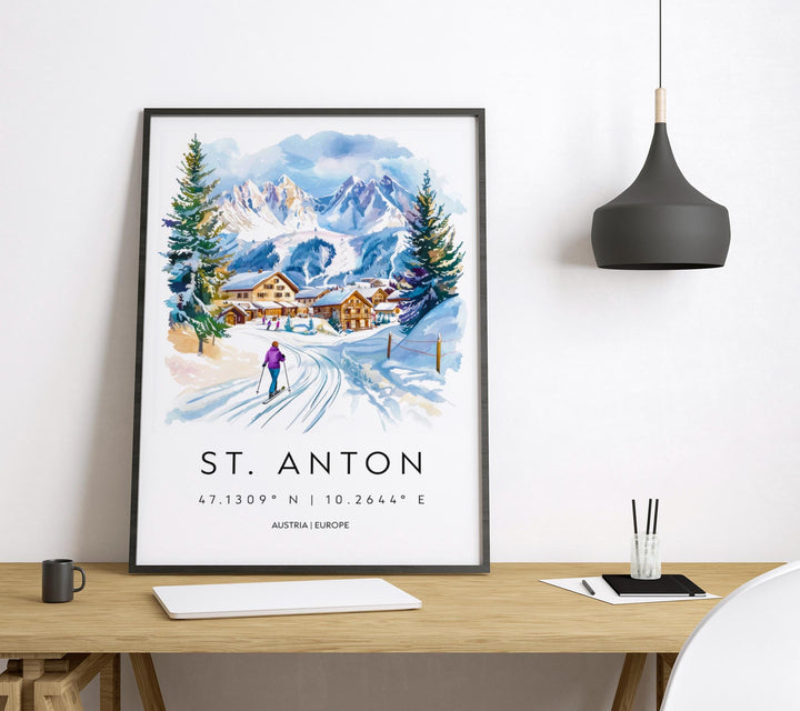 St Anton Watercolor Poster Wall Art St Anton Wall Hanging Home Décor St Anton Gift Art Lovers Austria Wall Art
