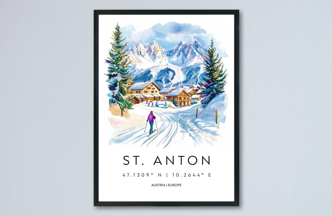 St Anton Watercolor Poster Wall Art St Anton Wall Hanging Home Décor St Anton Gift Art Lovers Austria Wall Art
