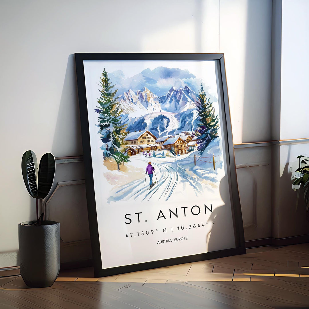 St Anton Watercolor Poster Wall Art St Anton Wall Hanging Home Décor St Anton Gift Art Lovers Austria Wall Art